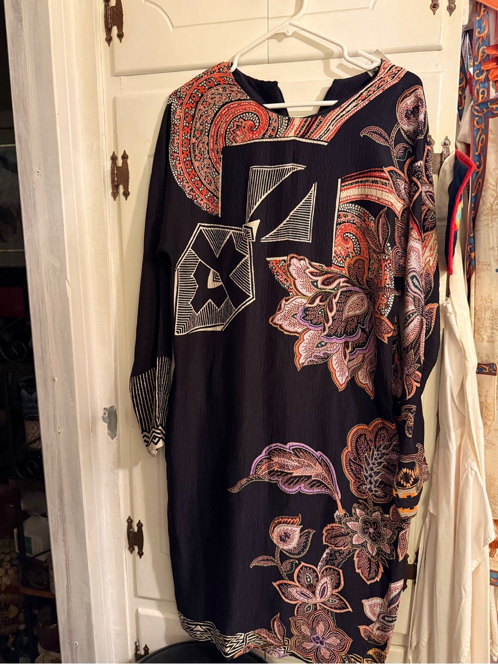 Etro Black Paisley Print Long Sleeve Dress Sz 44